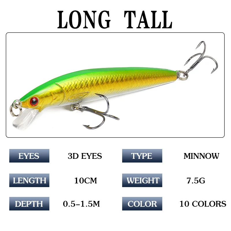 Minnow Fishing Accessories Lure Weights 7.5g 10cm Bait Depth 0.5-1.5m Isca Artificial Pesca Wobblers Tackle For Pike Fish Leurre