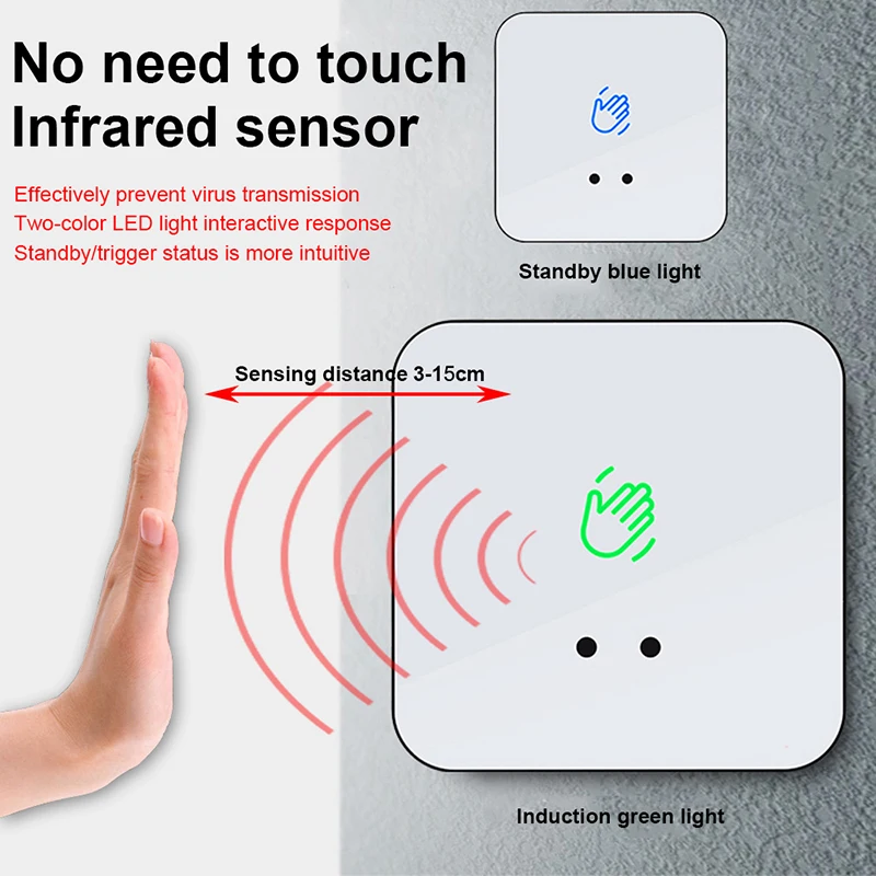 Contactless No Touch Sensor Exit Switch Induction Type Release Exit Button Switch Access Control DC12V/24V With LED