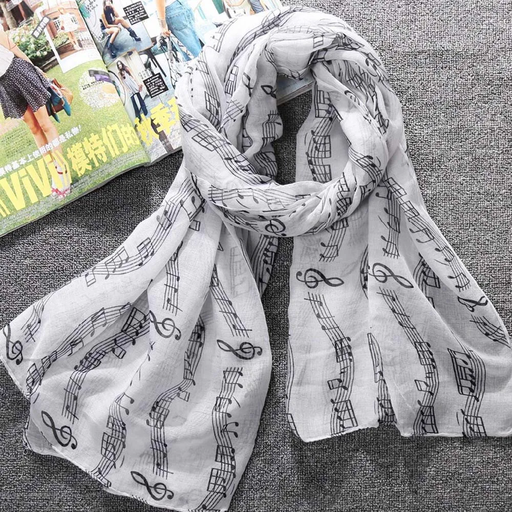 Voile Scarves Women Lady Musical Note Chiffon Neck Scarf Shawl Muffler Scarves High Quality Fabulous Elastic Beautiful Scarves