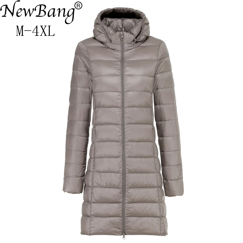 

NewBang 5XL 4XL Plus Long Down Jacket Women Winter Ultra Light Down Jacket Women With Hooded Down Coat Female Hat Detachable