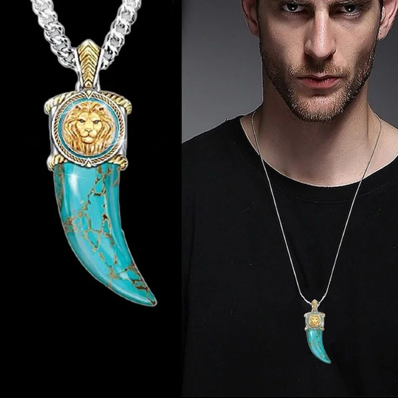 2024 Cute Men's Woman's Necklace Gold Jeweler Gothic Buffalo Horn Turquoise Necklace Pendant Korean Fashion Collar Joyero