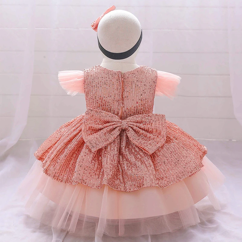 Christmas Sequin Cake Double Baby Girl Dress 1 Year Birthday Newborn Party Wedding Vestidos Kids Christening Toddler Clothes