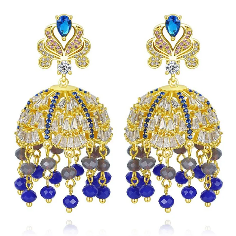 

Zlxgirl Bridal Jewelry Luxury Colorful Mirco Paved Cubic Zirconia Wedding Earring Fashion High End Jewelry Dubai Gold earring