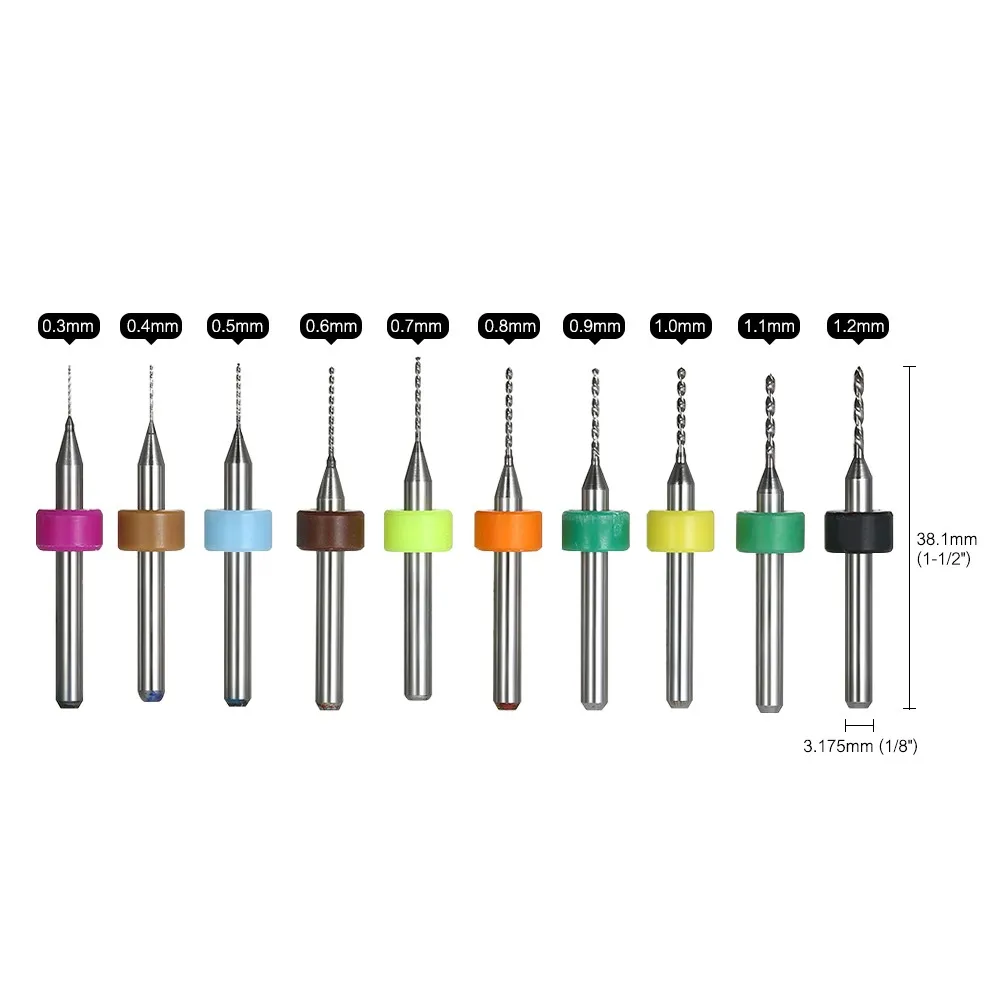 10pcs Tungsten Carbide Micro Drill Bits Set Engraving Tools for PCB Circuit Board 0.3mm+0.4mm+0.5mm+0.6mm+0.7mm+0.8mm+0.9mm+1.0m