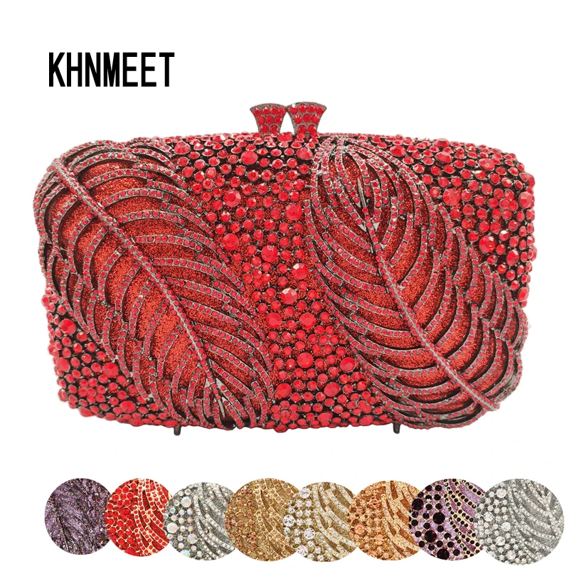 

Fashion Red Leaves Diamond Clutch Bags Chain Shoulder Bags Women Party Purse Day Clutches Ladies Evening Bags SM23