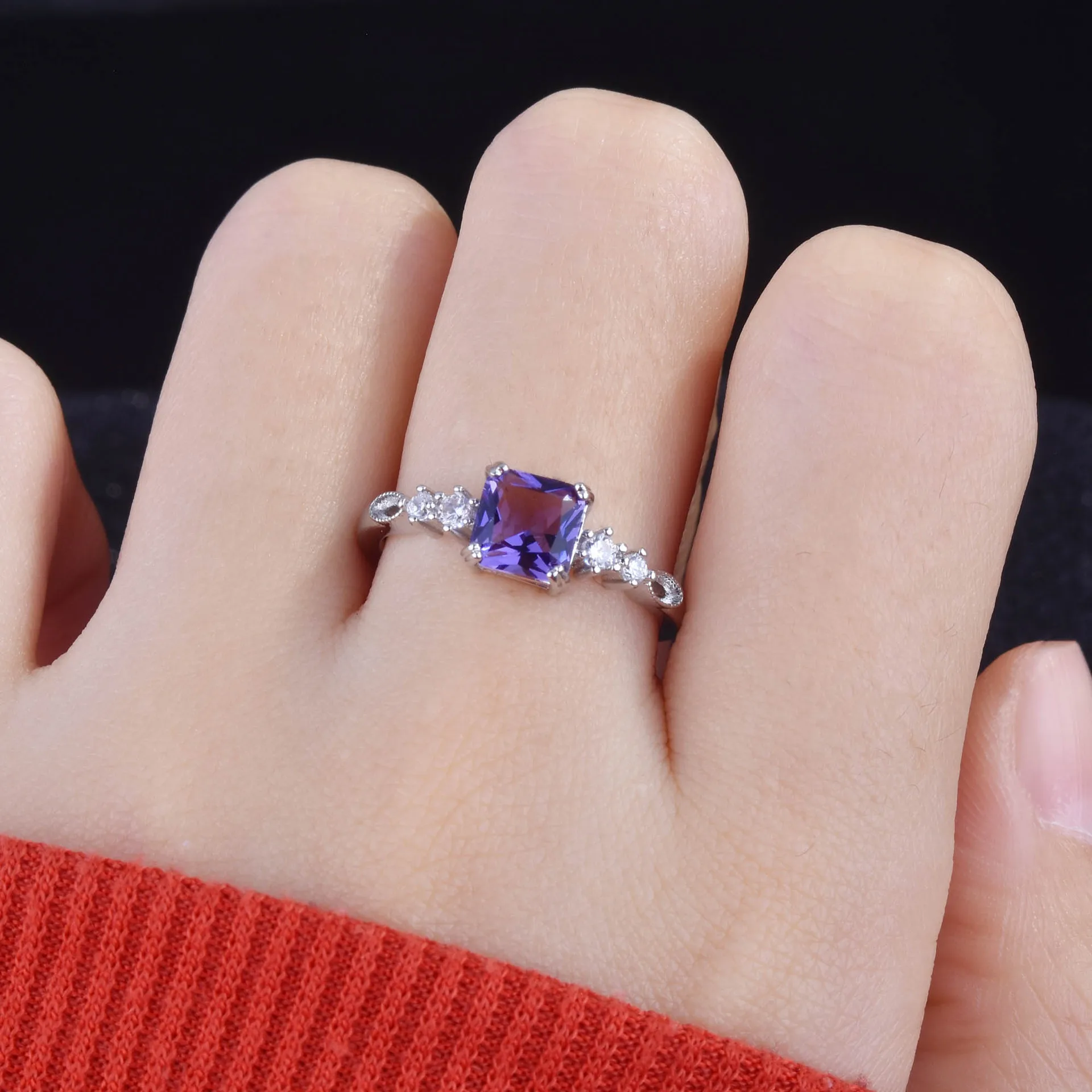 Anillos ajustables para mujer, joyería De plata De ley 925 con piedras preciosas púrpuras, regalos al por mayor, Anillos De Matrimonio, Pareja En Oro