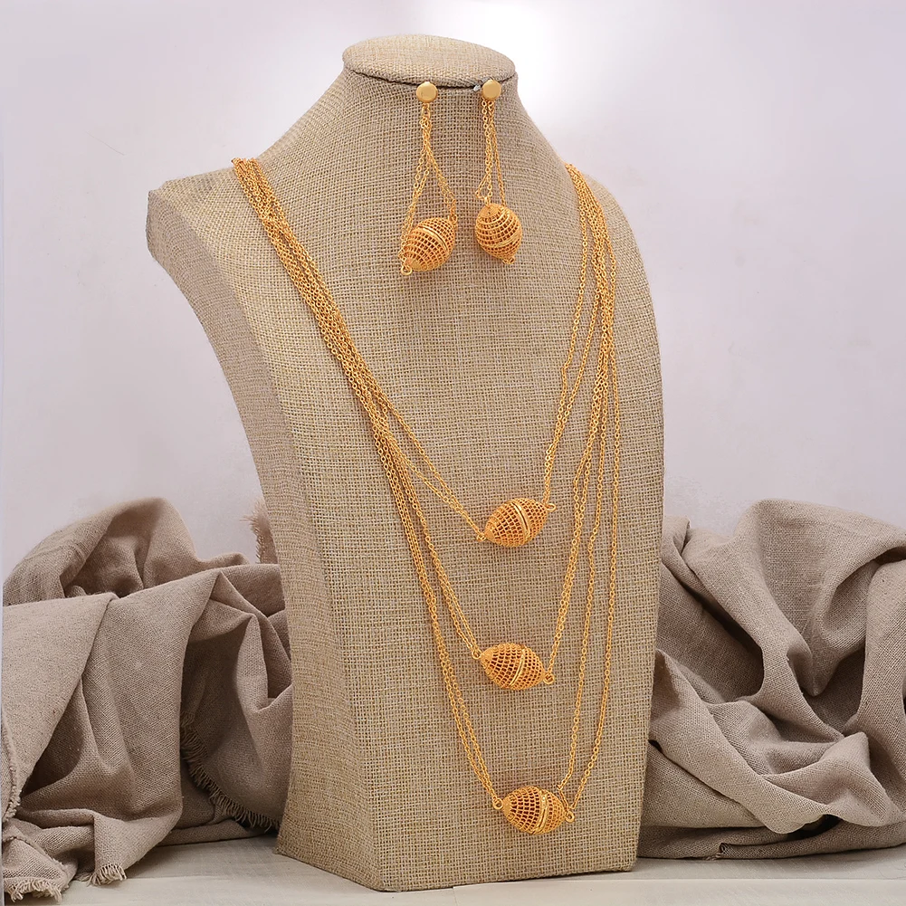 African jewelry set nigerian wedding For Women Heart Bridal African Gold Color Jewelry Set Dubai Necklace Earrings Bride Gift