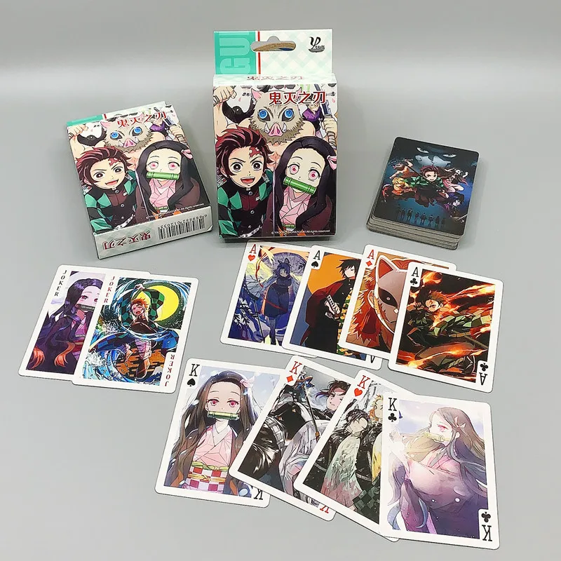 Anime Figure Demon Slayer Kimetsu no Yaiba Pokercards Kamado Tanjirou Nezuko Zenitsu Hashibira Inosuke Playing Poker Cards Toy