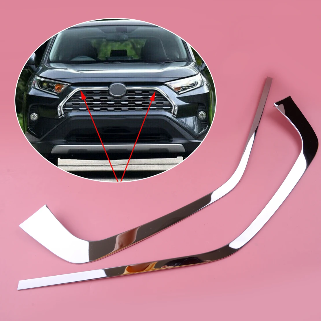 DWCX 2Pcs Car Chrome Stainless steel Front Grill Grille Cover Decorative Trim Strips Mouldings Fit for Toyota Rav4 2019