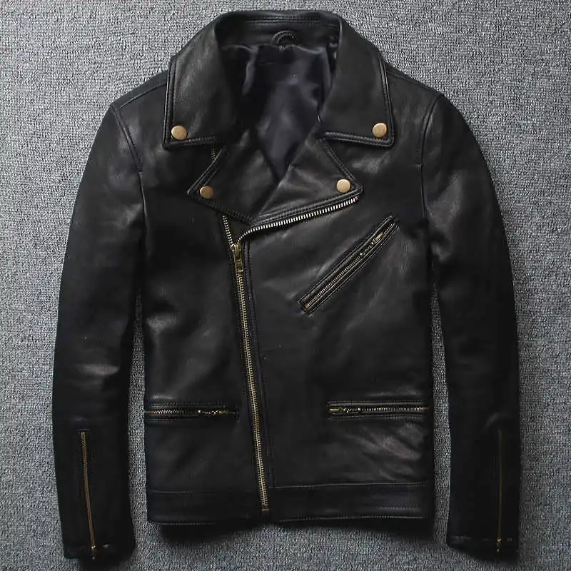 

Genuine Leather Jacket Men Real Sheepskin Motorcycle Biker Leather Jacket Casual Slim Male Black Autumn Winter Brand Outerwear