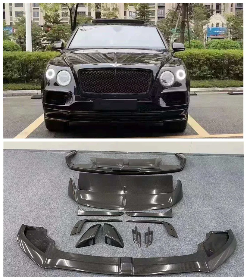 Carbon Fiber Front Bumper Lip Spoiler Rear Diffuser Side Skirts Wind knife Mirror Cover Body Kit For Bentley Bentayga V8 To W12