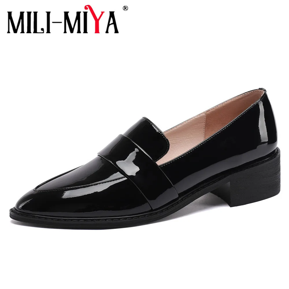 MILI-MIYA Classic Women Concise Black Wine Red Comfortable Handmade Genuine Cow Leather Low Heels Pumps Fashion Office Shoes