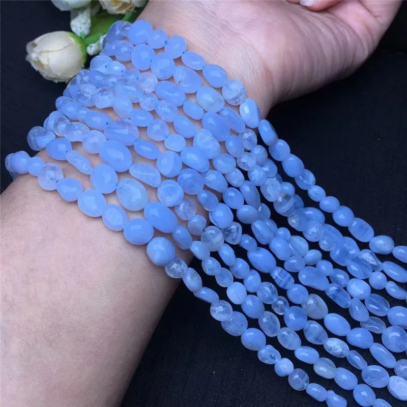 Natural stone Blue lace agate crystal Entourage beads loose beads Semi-finished products for jewelry making necklace DIY bracel