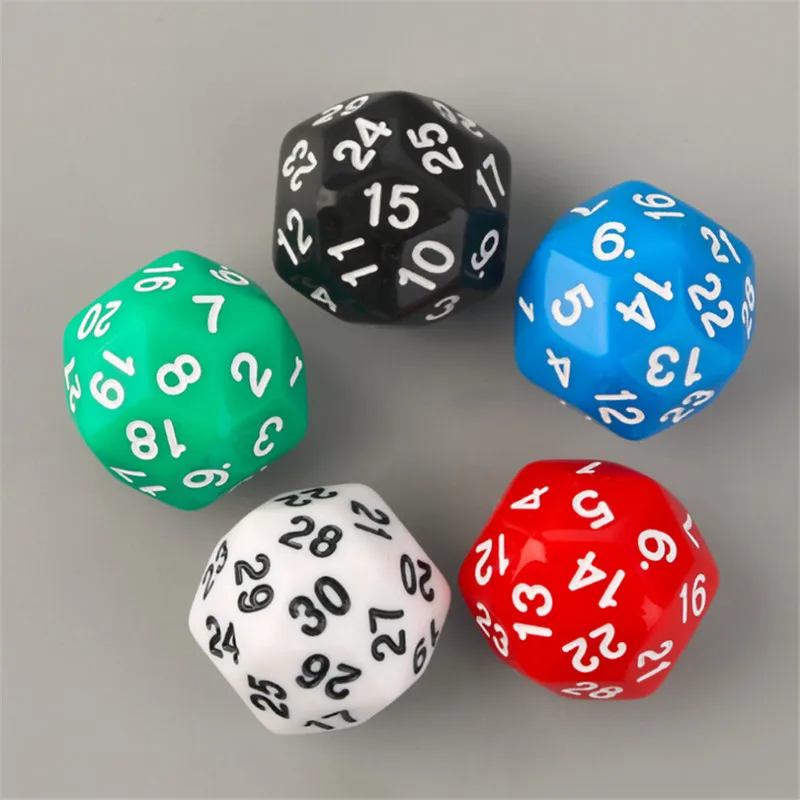 1 Piece High Quality 30 Sided D30 25mm Digital Dice For Board game Acrylic Dices With 1-30 number 5 Colors