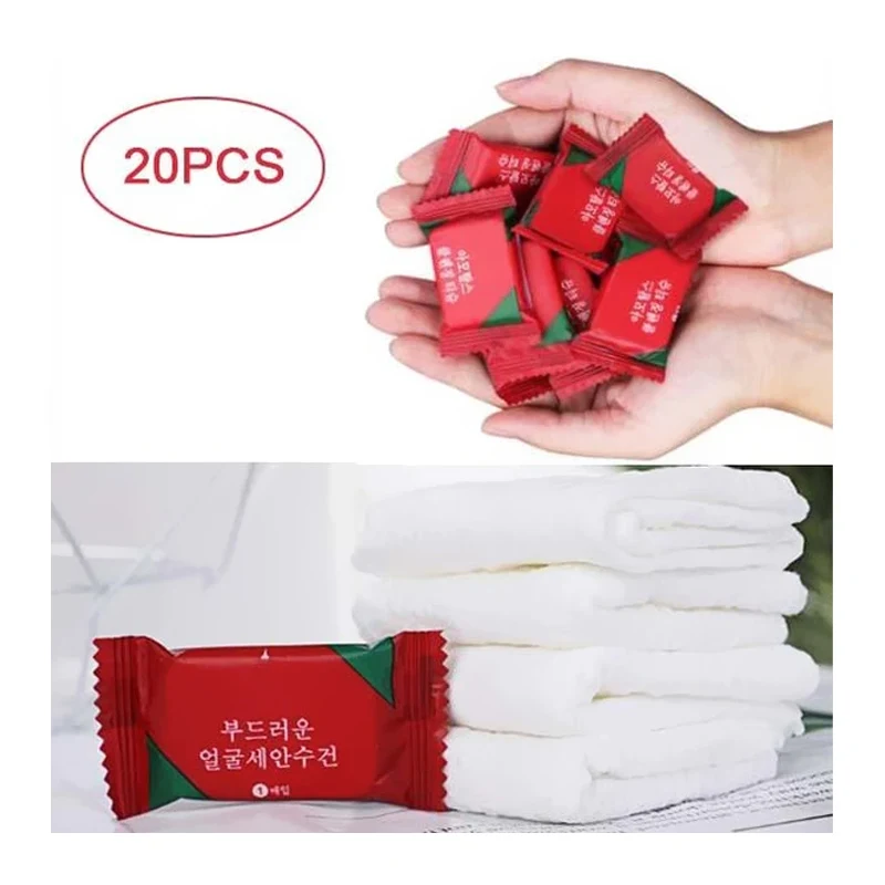 20 pcs Disposable Pure Cotton Compressed Portable Travel Face Towel Water Wet Wipe Washcloth Napkin Outdoor Moistened Tissues