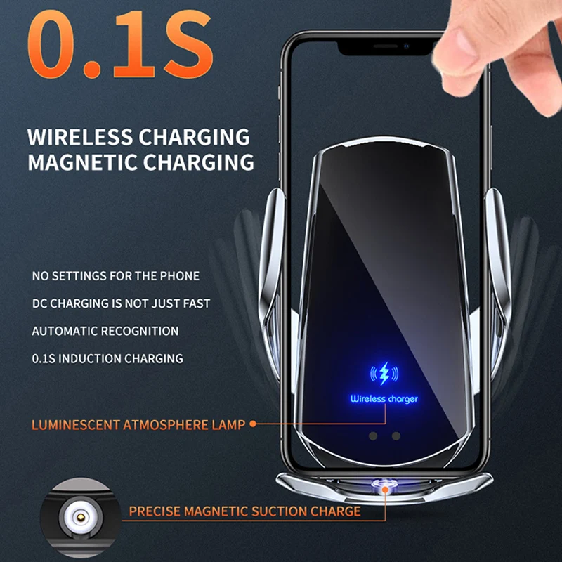 Wireless Charger Car Mobile Phone Holder Bracket 15w Magnetic Support Automatic Telephone Clip Stand Accessories For Iphone 12