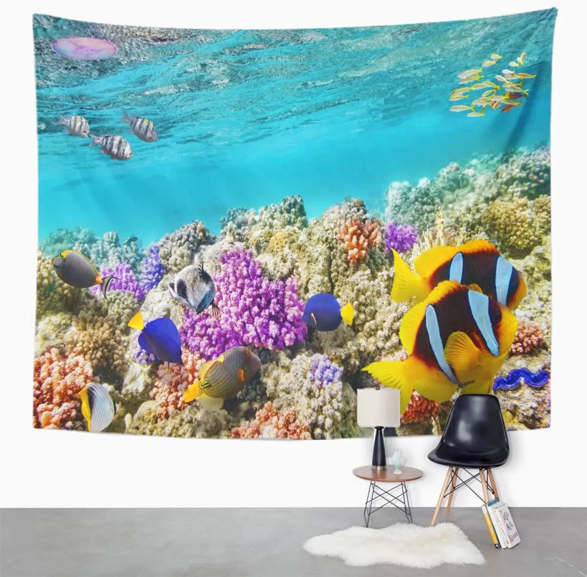 Red Wonderful and Beautiful Underwater World Corals Tropical Fish Tapestry Wall Hanging for Living Room Bedroom Dorm 50x60 inche