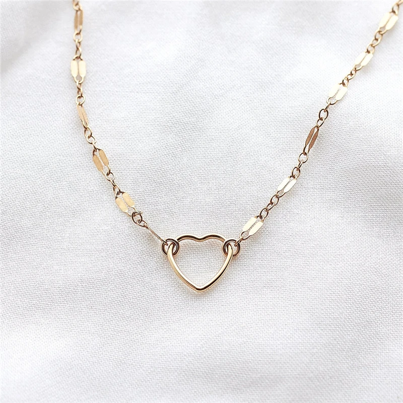 14K Gold Filled Heart  Pendant Necklace Handmade Gold Choker Collier Femme Kolye Collares Women Jewelry Boho Necklace for Women