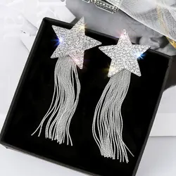 Fashion Brand Design Spicy Europe Advanced Sense Earring Rhinestone Pentagram Star Chain Tassel Earrings Hyperbole Long Pendient