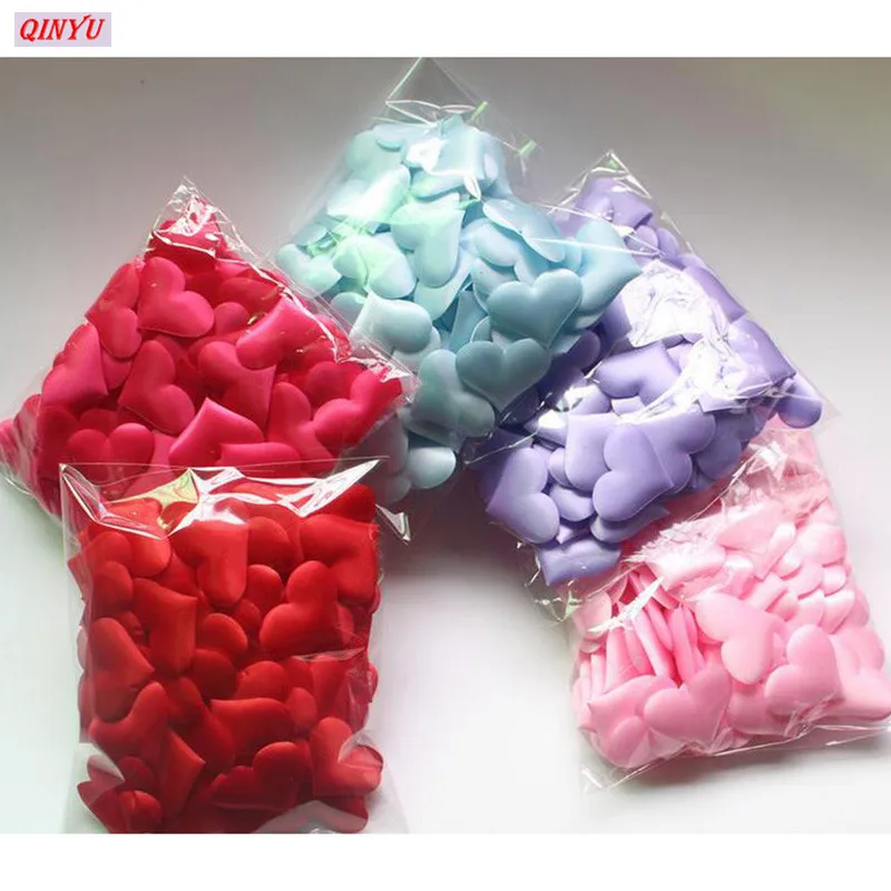 قماش ساتان إسفنجي حرير للزينة ، بتلات قلب لطيفة ، حلويات زفاف ، رومانسية ذاتية الصنع ، إكسسوارات قماش ، 6zhh ،