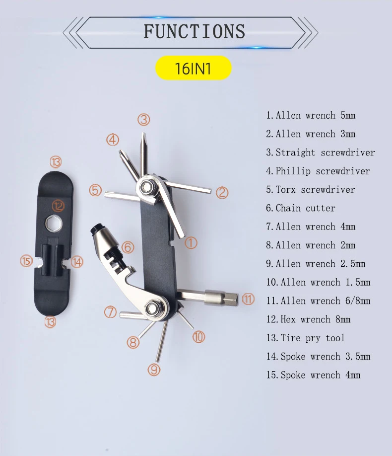 Bicycle Repair Tools Kit, MTB Hex Wrench, Cycling Screwdriver Tool, Tyre Lever, Allen Wrench, Mountain Bike Multitool