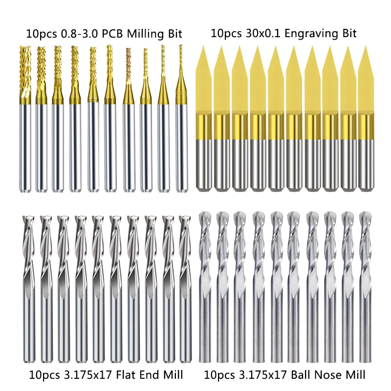 XCAN 1/8\'\' Shank Milling Cutter CNC Engraving Bit Kit CNC Router Bit Carbide End Mill Woodworking Milling Tools