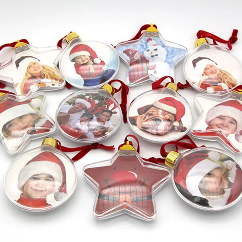 Christmas Transparent Photo Frame Plastic Christmas Ball Round Five-star Christmas Tree Decorations Hanging Ball Picture Holder