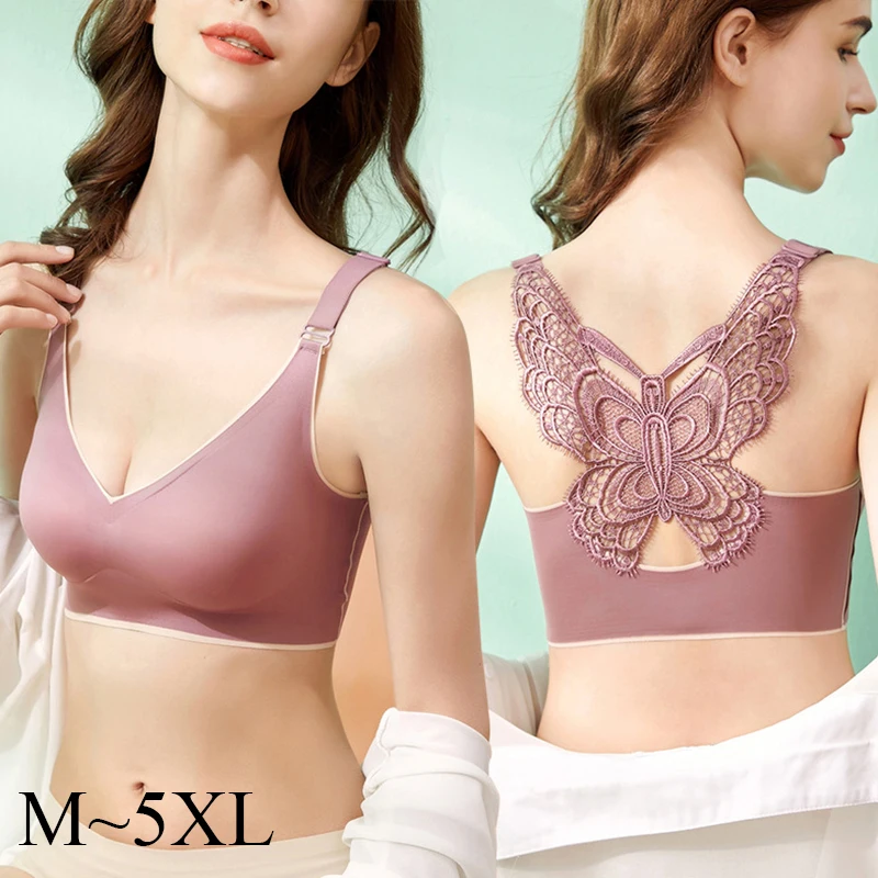 3pcs/set Thai Latex Plus Size Underwear Women No Steel Ring Butterfly Beautiful Back Sexy Gathering Comfortable Vest-style Bra D