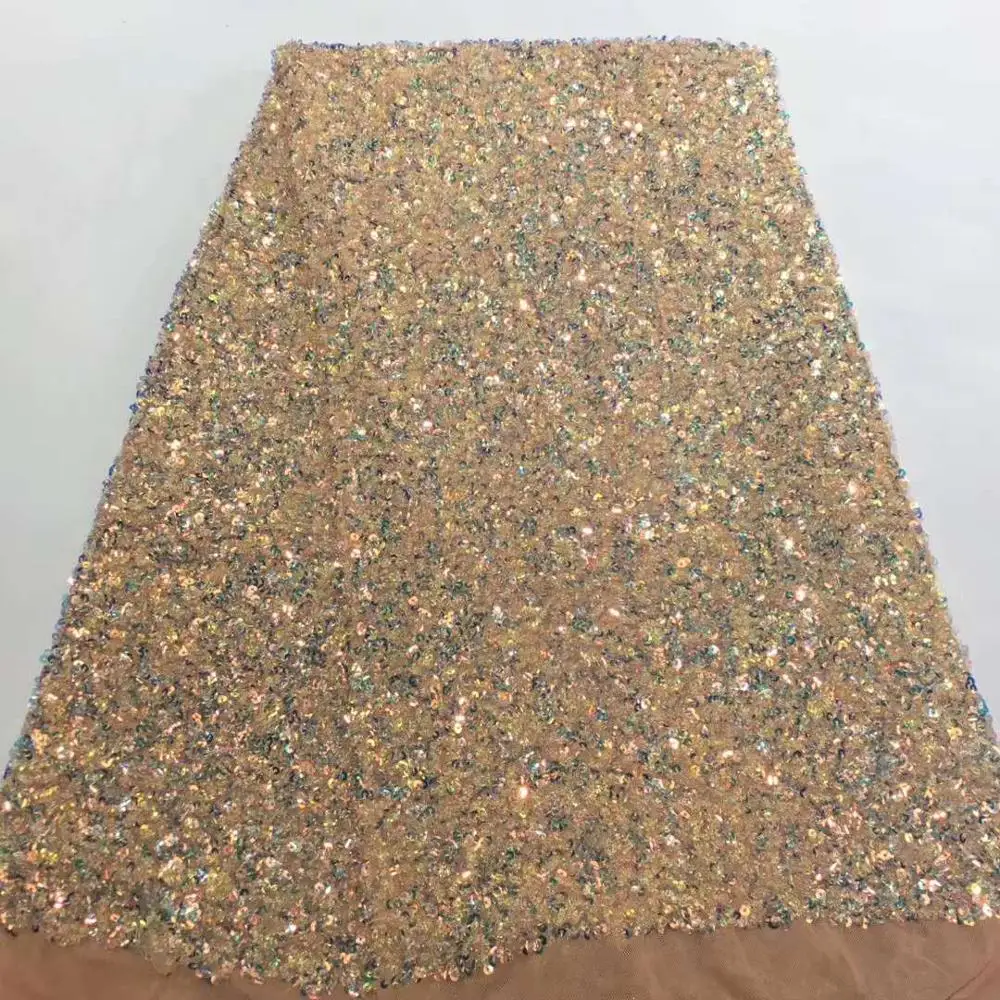 

5 Yard High Density Sequin Embroidery French Mesh Lace Nigeria Fabric African Sequin Fabric Evening Dress/Dress Skirt Design