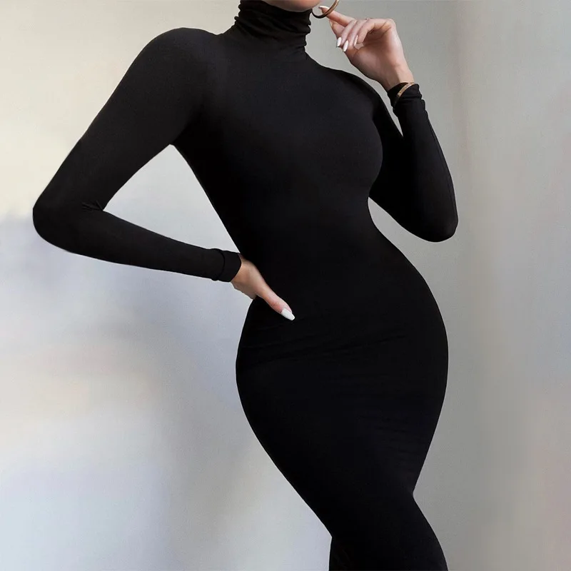 Fall Winter Long Sleeve Brown Sexy Bodycon Jumpsuit Women Romper One Piece Outfits Turtleneck White Black Jumpsuit Female Ladies