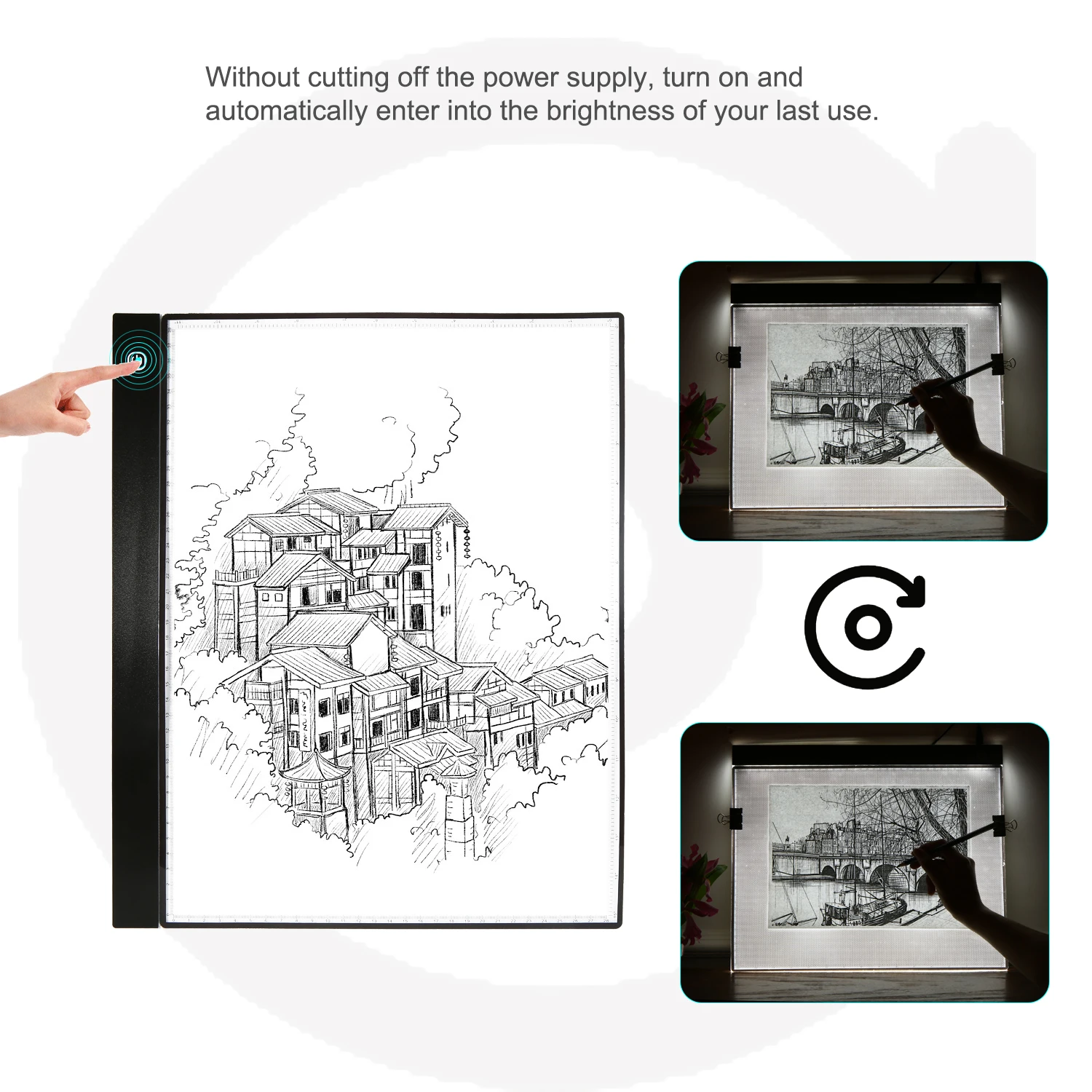 A3 LED Tracing Light Box Pad Graphic Tablet Ultra-Thin Drawing Board Copyboard 3 Levels Dimming with Separate Scale Plate Clips