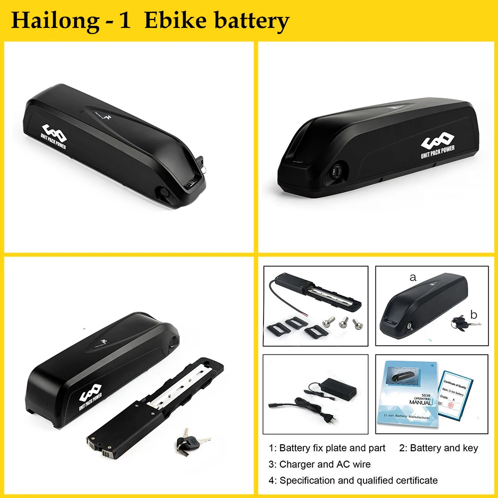 18650 21700 EBike Battery Pack 36V 48V 52V 19.2Ah 14.4Ah 12Ah Hailong Electric Bicycle Batteries for 250W 350W 500W 750W 1000W