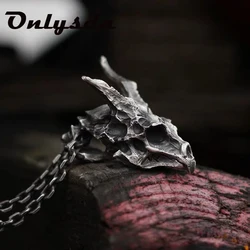 Freeshipping Charms Viking Dragon Skull Pendant Necklace Men's Fashion Biker Rock Punk Jewelry Antique Retro Chain Gift OSDZ107