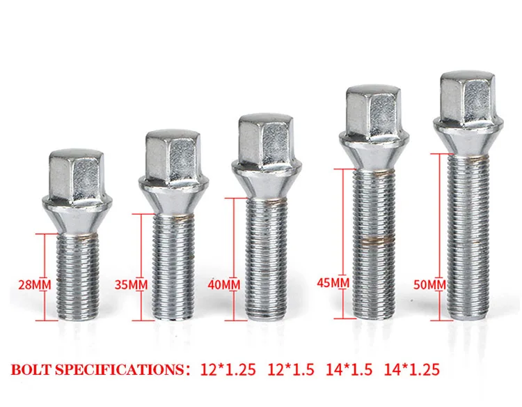 5 Pieces Nuts Suit for BMW X1 X3 X5 X6 X7 3 Series 28/35/40/45/50/55/60 Mm Lengthen Steel Wheel Bolts M14 X 1.5 12*1.5 14*1.25 1