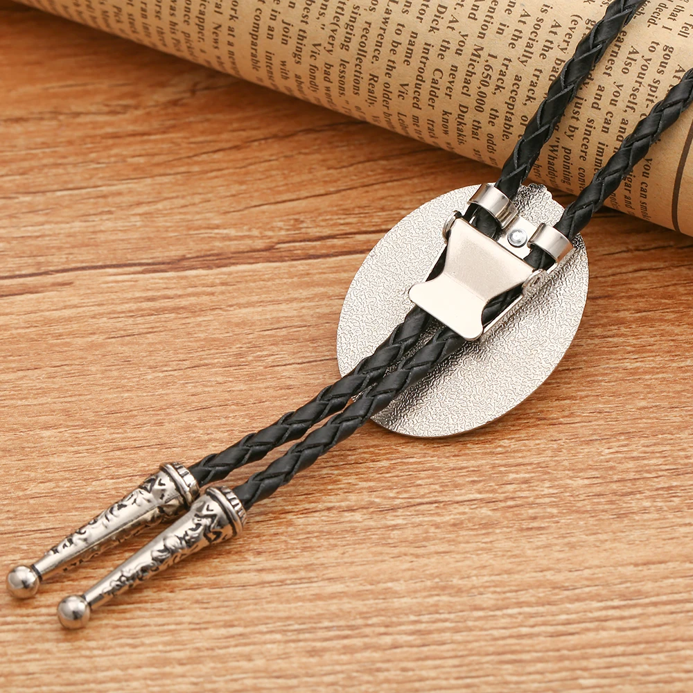 Western cowboy bolo tie leather collar rope crescent natural stone retro pattern zinc alloy tie accessories unisex British rope