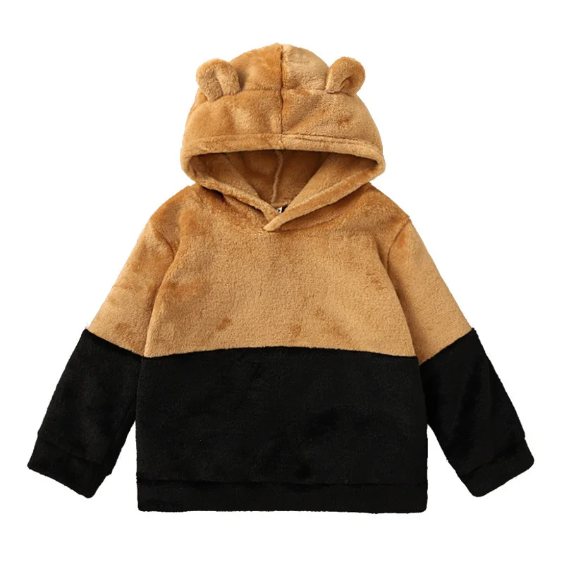 

Baby Boys Girls Sweatshirts Winter Wool Thick Hoodies Children Hooded Long Sleeve Bear Ear Sweatshirt Unisex Warm Fleece Hoodie