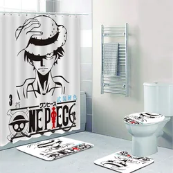 Cool Anime One Piece Chopper Luffy Hat Shower Curtain and Bath Rug Set for Kids Bathroom Boy Bath Curtain Mats Toilet Home Decor