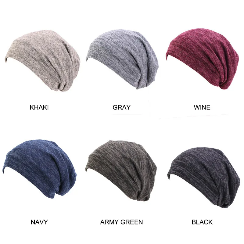 

Hot Selling Men's And Women's Pullover Hats Two-Color Lined Turban Satin Night Sleep Cap Universal Knitted Bonnet Cancer Chemo