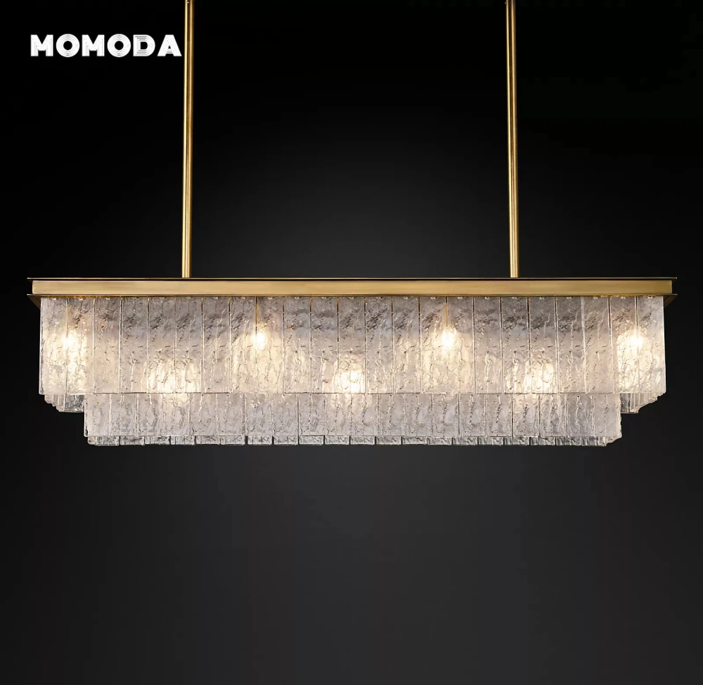 Modern Glass Chandelier LED Glace Rectangular Chandeliers Lighting Kitchen Island Living Room Dining Room Pendant Lights