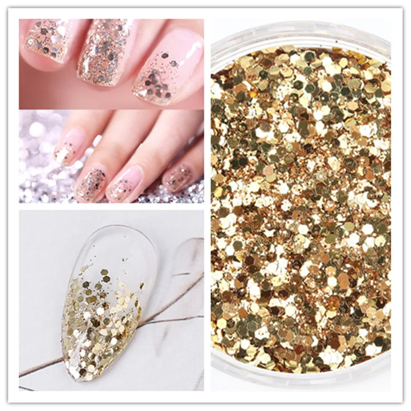 10ml Nail Polish Sequin Champagne Silver Gold Mixed Series Gloss Glitter Powder Sequin Powder for Nail Polish Decoration Art