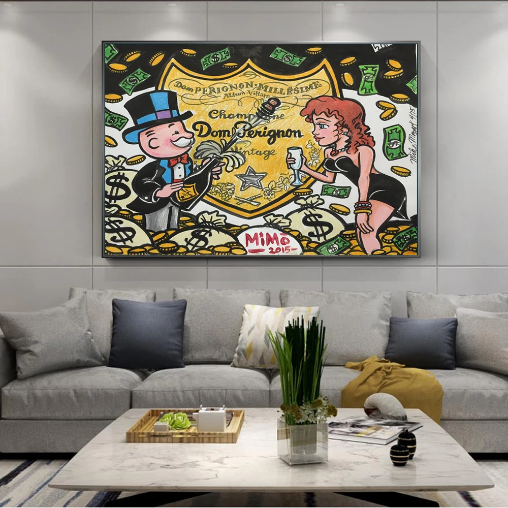 

Graffiti Art Champagne Money Poster Alec Monopolyingly Paintings On Canvas Modern Art Decorative Wall Pictures Home Decoration