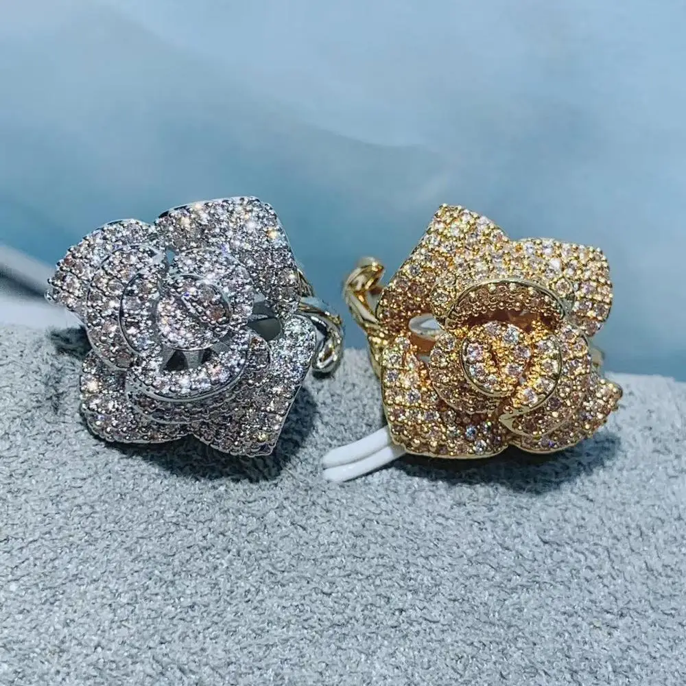 Luxury Rose Flower Stackable Rings for Women Wedding CZ Finger Rings Beads Charm Ring Bohemian Beach Jewelry  J1959