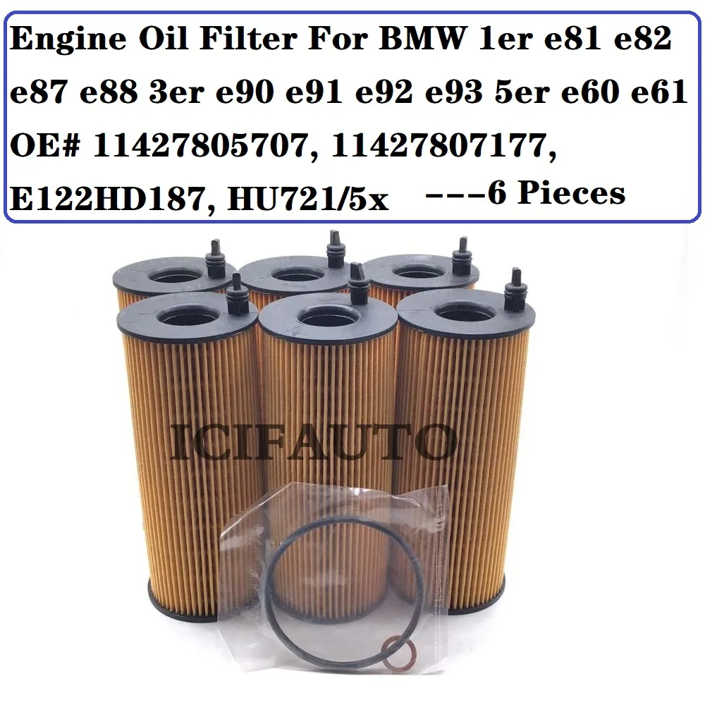 Engine Oil Filter for BMW 1Er E81 E82 E87 E88 3Er E90 E91 E92 E93 5Er E60 E61 OE# 11427805707, 11427807177, E122HD187, HU721/5x