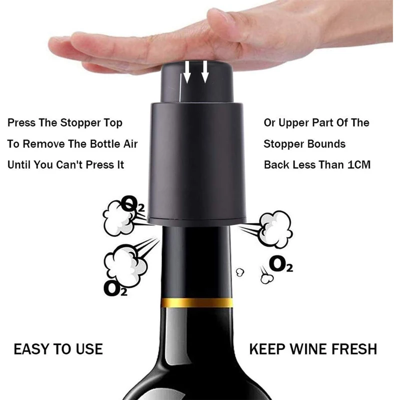 LMETJMA Wine Bottle Stoppers Reusable Vacuum Wine Stoppers Pump Wine Preserver to Keep Your Wine Fresh Up to 7 Days KC0427