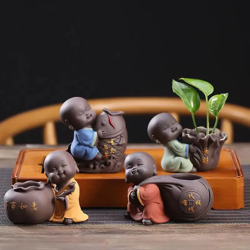

Ceramic Tea Pet Ornaments Small Buddha Statue Monk Figurine Desktop Flower Pot Hydroponic Plant Decoration Tea Accessories Pots