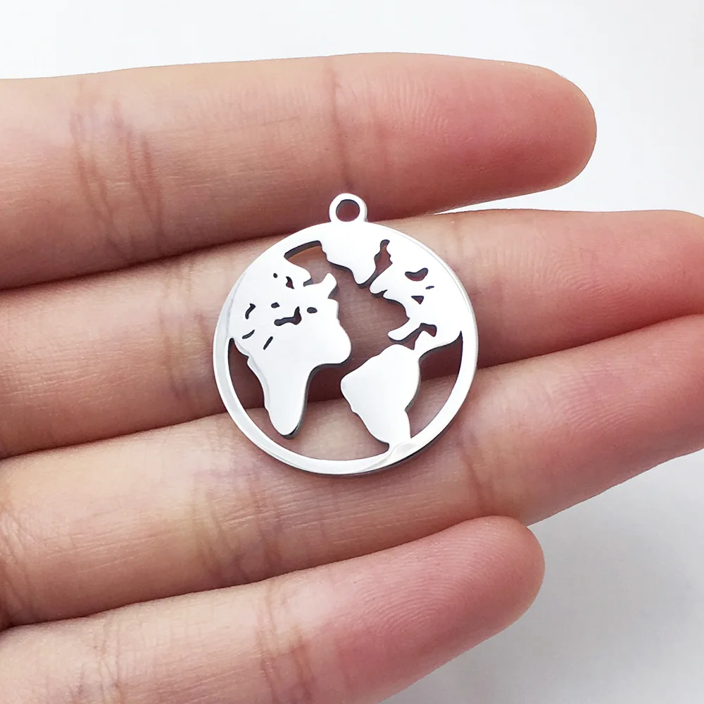 

50pc 22*25mm Mirror polish Stainless Steel Planet Earth Map Charm For Necklace/bracelet DIY Women Handmade Jewelry wholesale