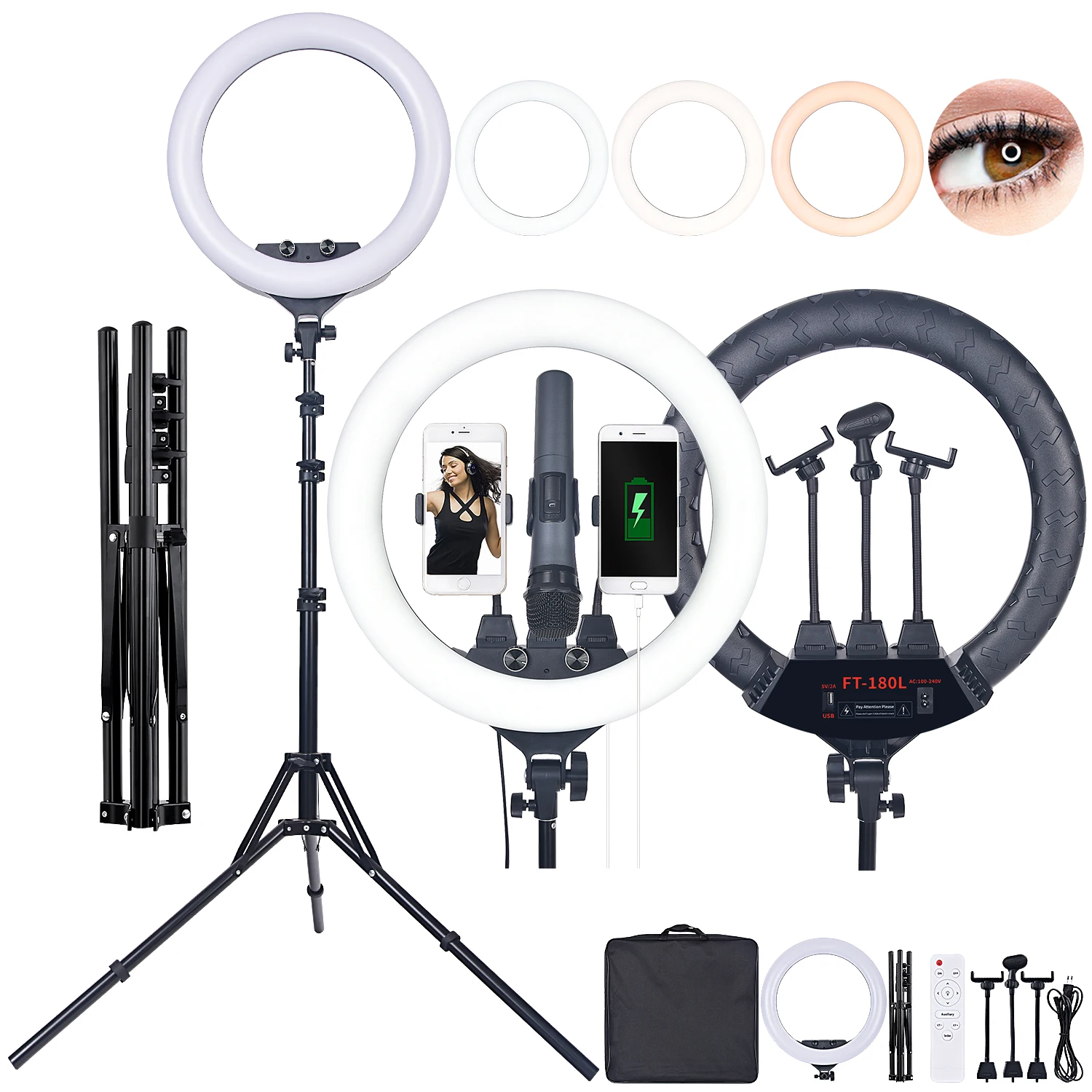 

Mexico Free Shipping FOSOTO FT-180L 18 Inch LED ring light with bluetooth remote control tripod stand phone microphone holder