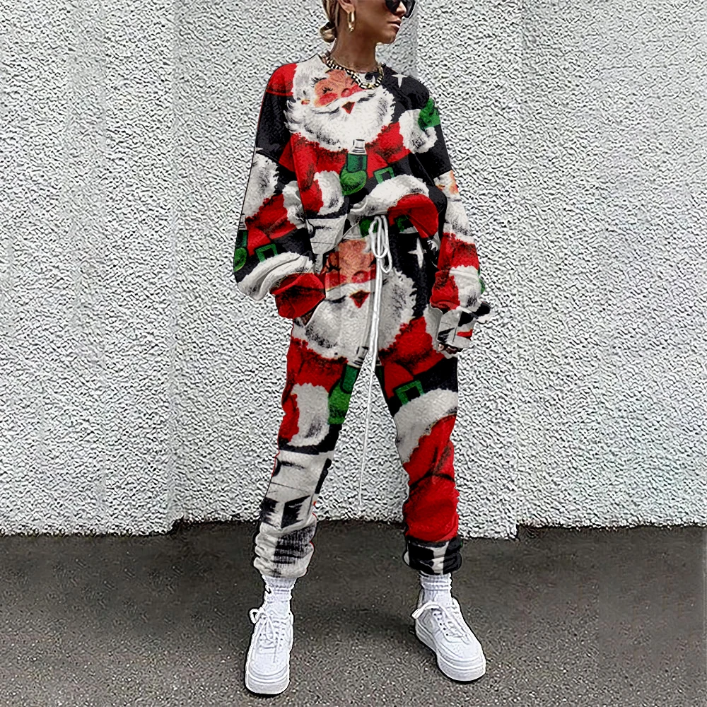 

SOJINM Christmas Women Two Piece Set Suit Outfits Santa Claus Print Casual Sport Suit Woman Set Autumn Women Tracksuit 6XL