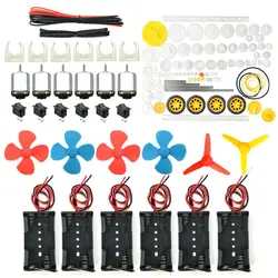 Kit de 6 mini moteur électrique rectangulaire 1.5-3V 24000RPM, avec 84 engrenages en plastique, pour les projets scientifiques de bricolage