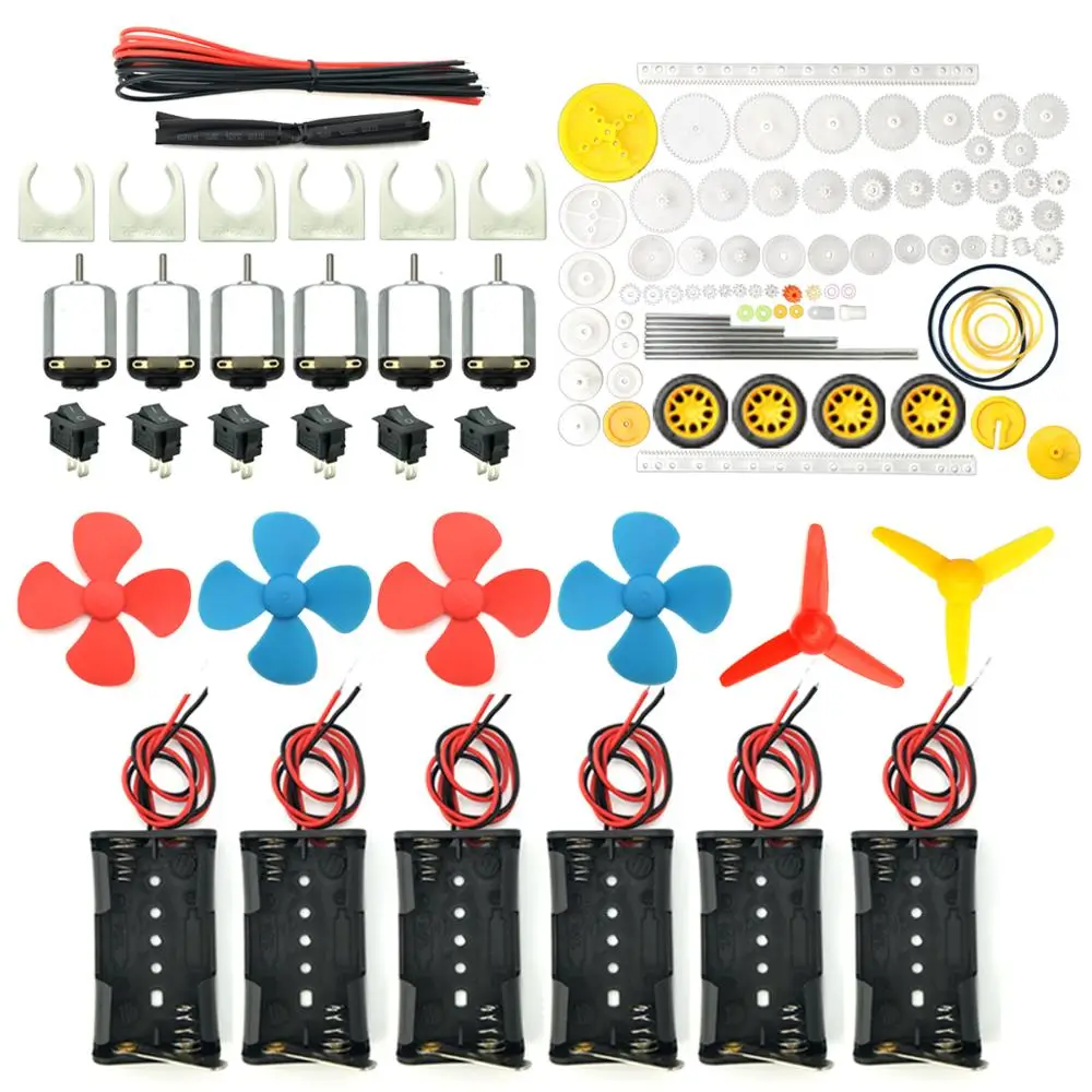 6 zestawów prostokątny Mini elektryczny 1,5-3 V 24000 obr./min silnik hobbystyczny z 84 szt. Zestaw plastikowych przekładni do majsterkowania projektów naukowych